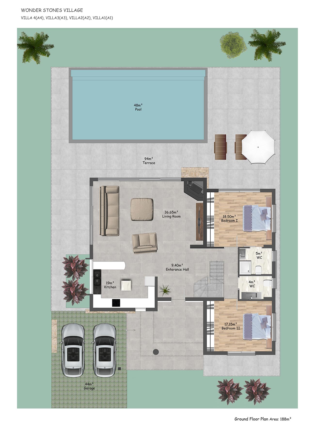 Floor Plan - 4 bedroom villa (1-4) / Ground floor 