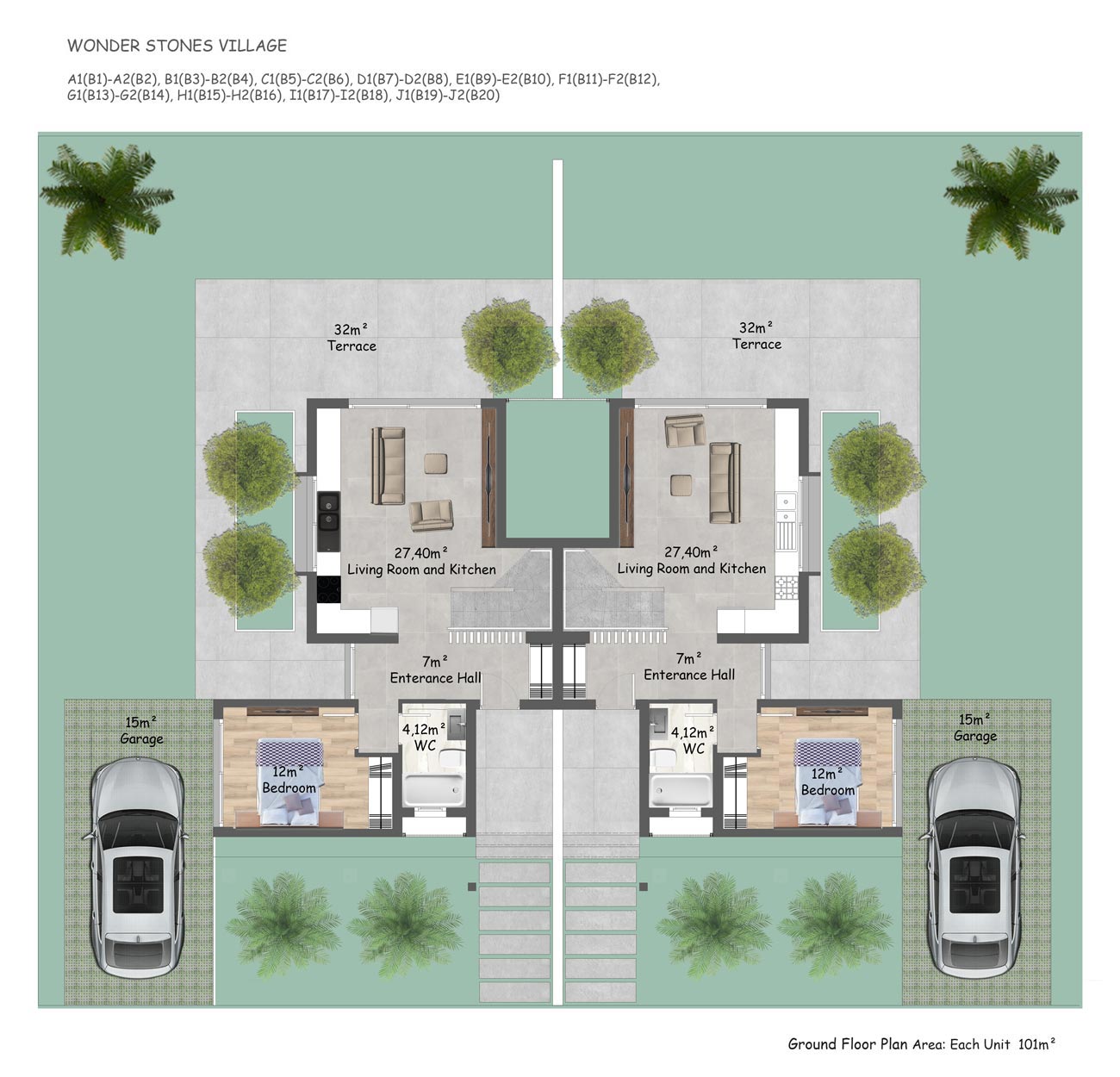 Floor Plan - 3 bedroom twin villa / ground floor