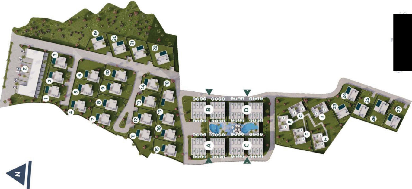 Site Plan - 1 bedroom duplex penthouses in block A, B, C, D